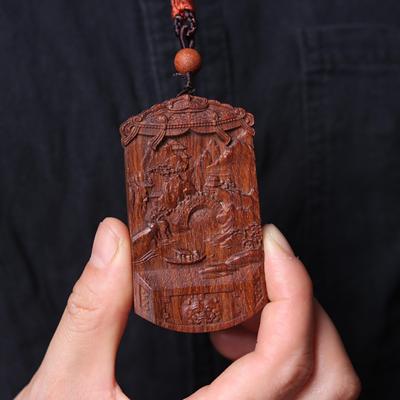 红土沉香木雕八大守护神项链