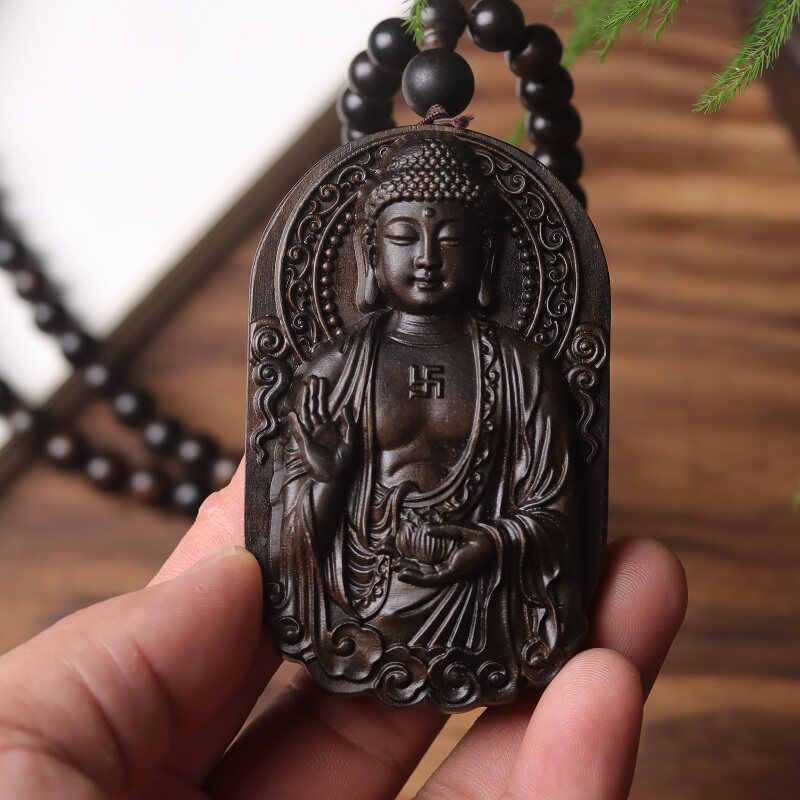沉香木大日如来佛祖吊坠项链释迦摩尼佛平安车挂件手把件木雕佛牌