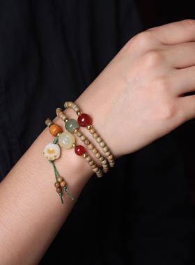 天然檀木三圈手串菩提猫爪手链