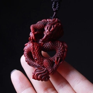 紫檀木雕刻生肖龙实木质项链青龙红木龙牌吊坠男女挂件中国龙配饰