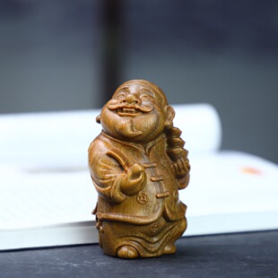 绿檀木雕刻实木实心手把件神像装饰工艺品人物摆件财神小财主地主