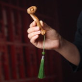 绿檀木事事如意手把件实木雕刻中式 好运吉祥如意桌面小摆件工艺品