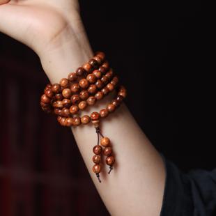 海南黄花梨手串108颗紫油梨老料佛珠男女士鬼脸鬼眼多圈手链饰品