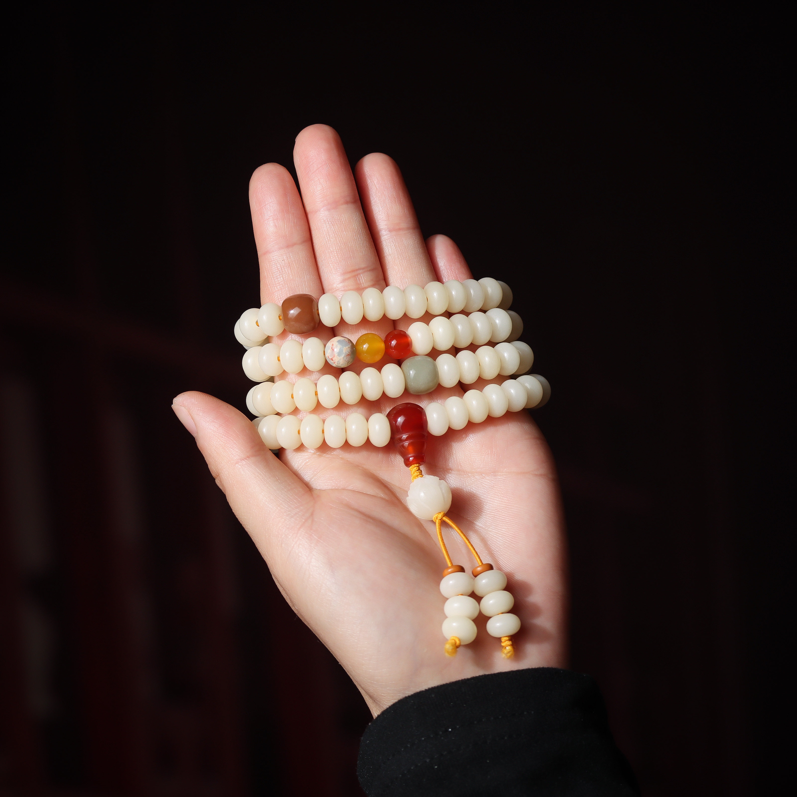 羊脂白玉菩提根108颗多圈手串新中式男女菩提子佛珠文玩盘玩百搭