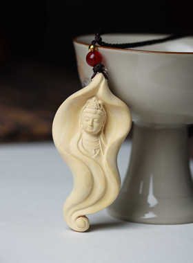 黄杨木雕刻荷叶观音项链吊坠男女款佛牌手把件柳叶观音脖挂车挂件