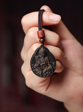 项链莲花观音菩萨佛牌子沉香木