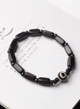 民族风黑檀木方块珠手串紫光檀男女款文玩手链国风情侣个性手饰品