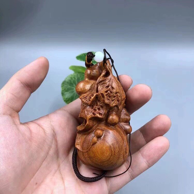 黄花梨木雕葫芦手把件汽车钥匙扣男女手机链文玩工艺品摆件车挂件图片