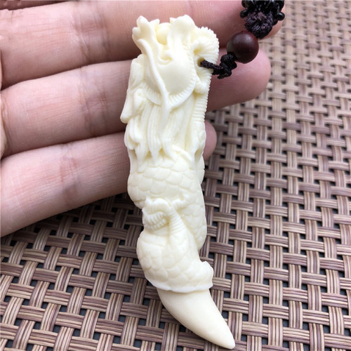 象牙果雕龙牙吊坠猛犸象牙狼牙狗牙尖挂件男女士项链菩提配件饰品