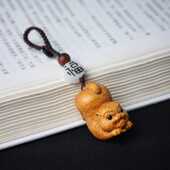 崖柏木雕十二生肖虎随身钥匙扣中式 小巧萌系可爱包包挂件礼物饰品