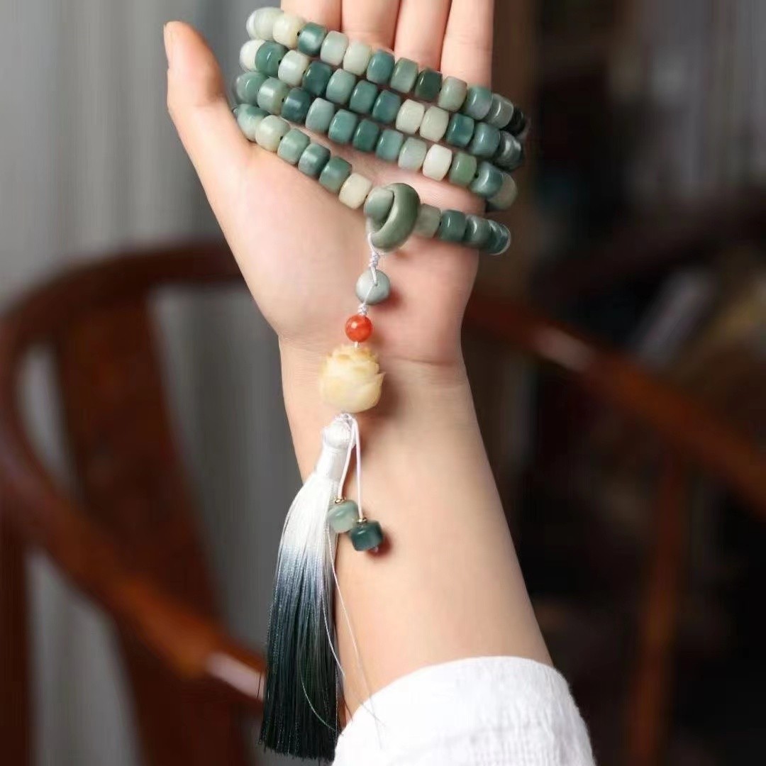 天然风化阴皮菩提根手串菩提子108手链白玉菩提念珠项链莲花配饰