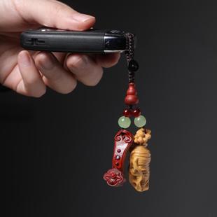 紫檀好事发生钥匙扣黄杨木雕刻男士车配件挂饰花生人生如意手把件