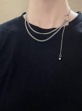 港风钛钢蹦迪不对称流苏金属项链
