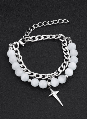 情侣钛钢新中式猫眼石手链不掉色