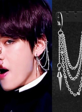 耳夹BTS防弹少年团同款一体式耳骨耳环男嘻哈网红流苏耳饰无耳洞