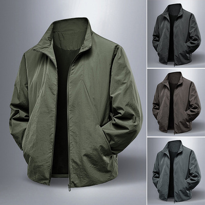【跨境外贸/锦纶面料】春秋季工装夹克男弹力防水户外冲锋衣立领