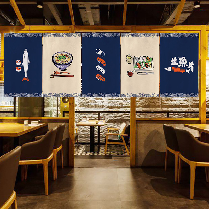 日式厨房短门帘寿司料理店门头装饰挂帘隔断半帘定制棉麻布艺商用