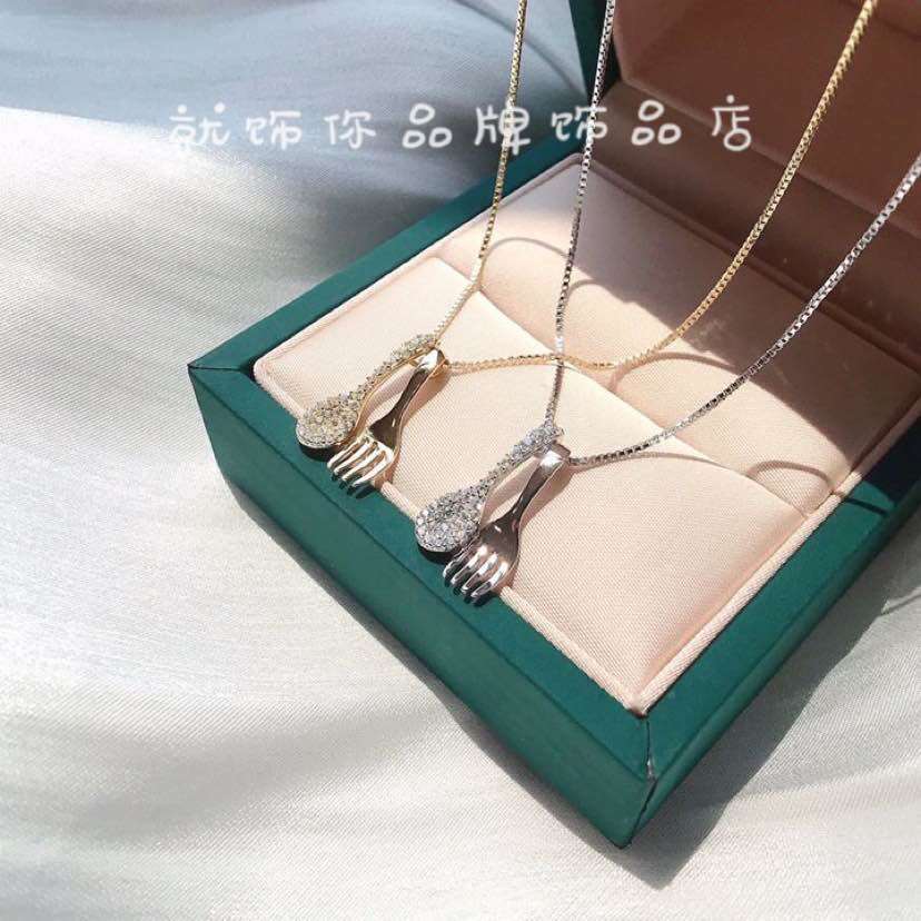 古丽925纯银勺子叉子项链女小众设计感ins简约气质能吃是福锁骨链