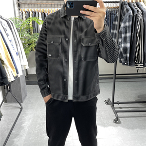 秋冬新款条纹皮夹克男青年潮流痞帅刺绣皮衣休闲机车服加绒皮外套