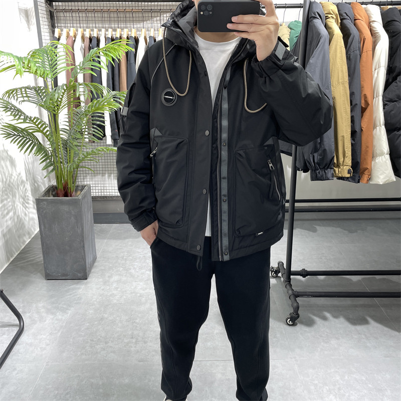 冬季新款连帽羽绒服男白鸭绒加厚保暖工装外套青年休闲羽绒衣夹克