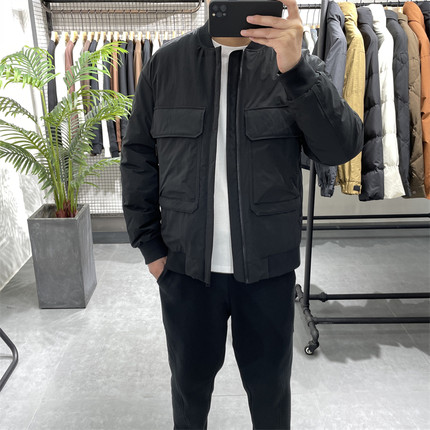 冬季新款棒球领羽绒服男90白鸭绒保暖外套多口袋工装羽绒衣夹克潮
