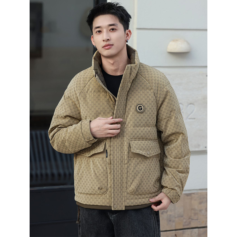 冬季新款印花立领皮羽绒服男韩版潮流90白鸭绒保暖外套羽绒衣夹克