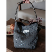 原创气质复古孔雀蓝亮片hobo水桶女生通勤单肩斜挎大容量包包礼物