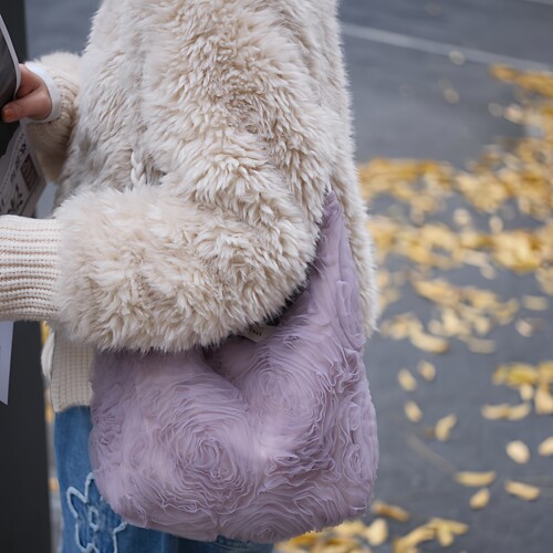 玫瑰粉紫纱hobo单肩斜跨水桶包