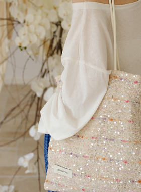 气质马卡龙色多巴胺女生时尚百搭单肩包帆布包大容量小众包包亮片