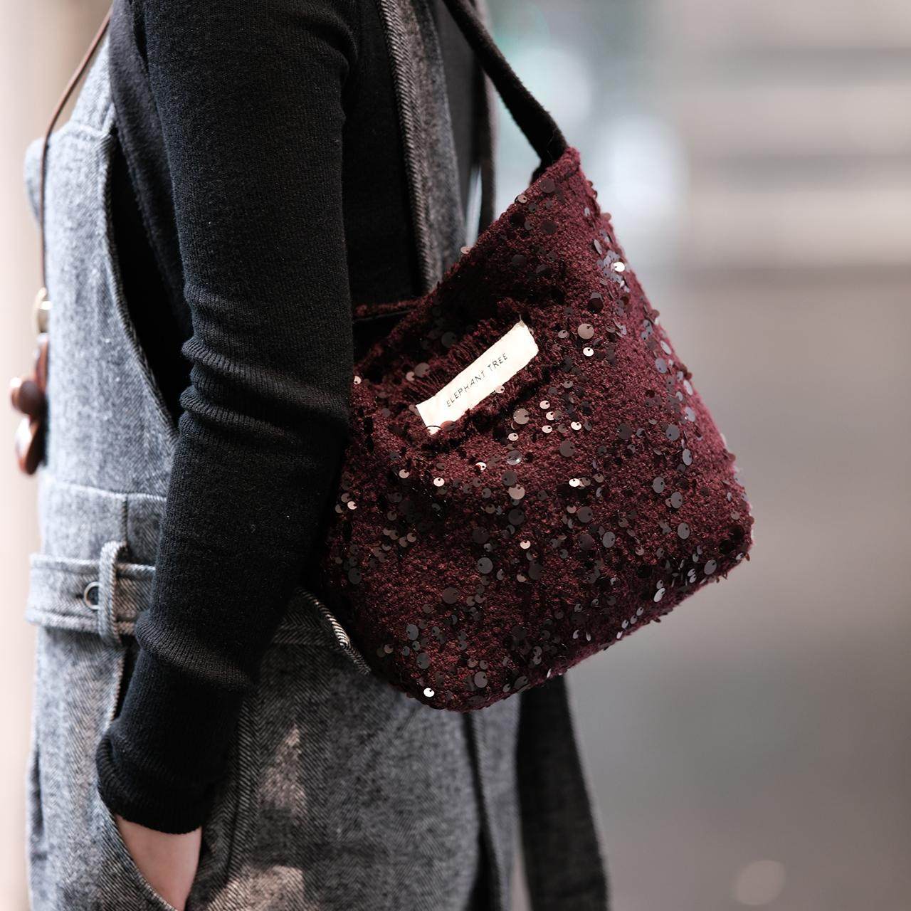 安哥拉红亮片百搭女款水桶包