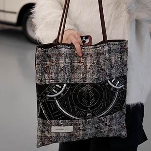 小众重工几何珠片绣百搭单肩包帆布包大容量小众包包女生礼物