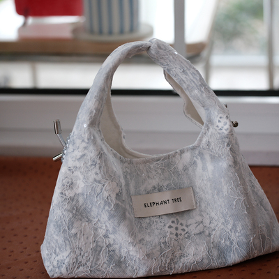 白色唯美蕾丝牛仔手拎小hobo包