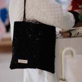 黑色亮片时尚 百搭女包单肩包帆布包大容量小众包包高级感通勤新款