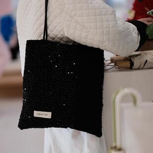 黑色亮片时尚百搭女包单肩包帆布包大容量小众包包高级感通勤新款