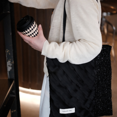 气质时髦拼色亮片黑女生时尚百搭单肩包帆布包大容量小众包包礼物