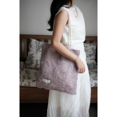 气质甜美灰紫色玫瑰纱时尚百搭