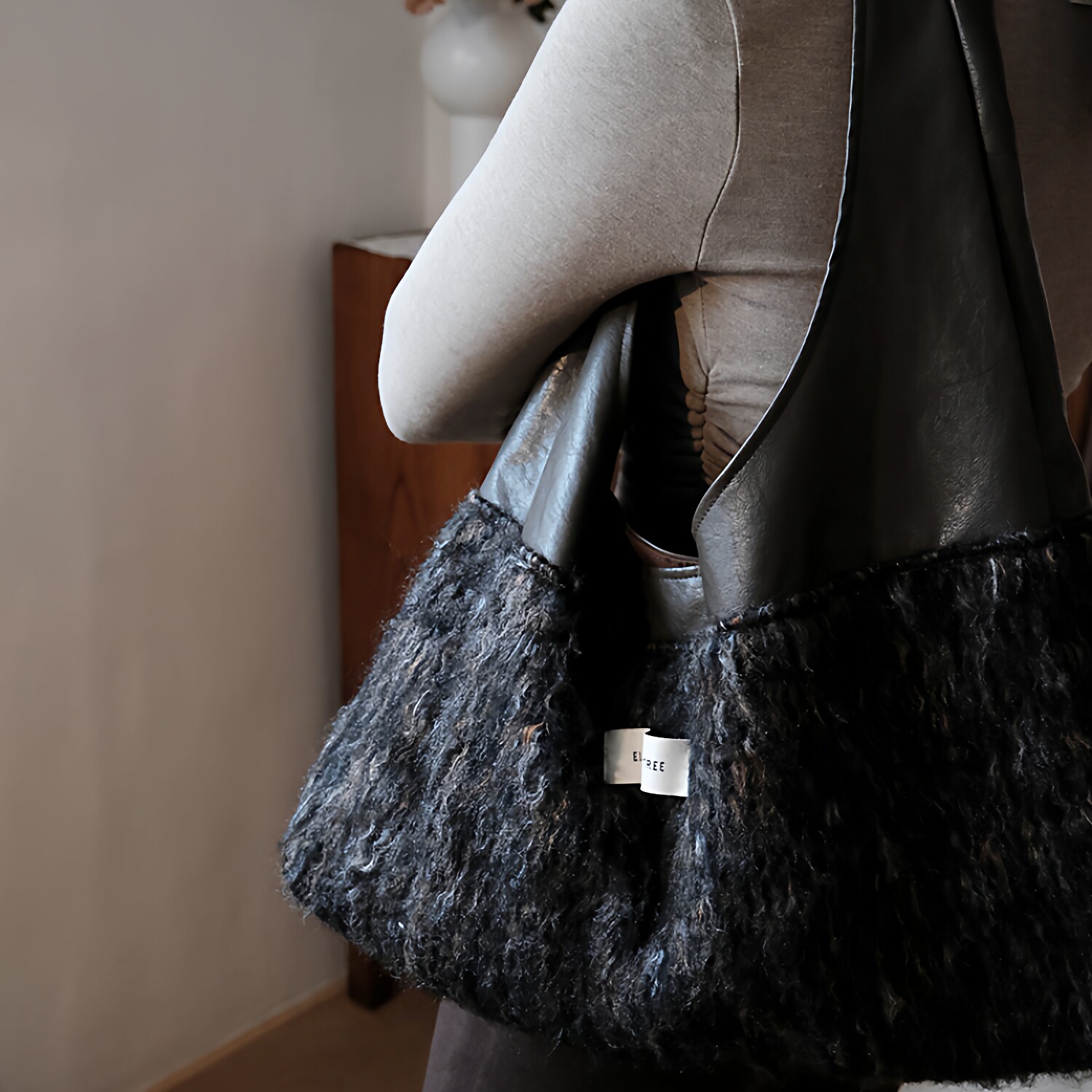 大容量单肩包毛呢豹纹时髦hobo包