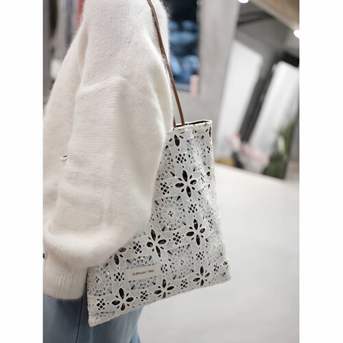 米棕亮片白蕾丝单肩包