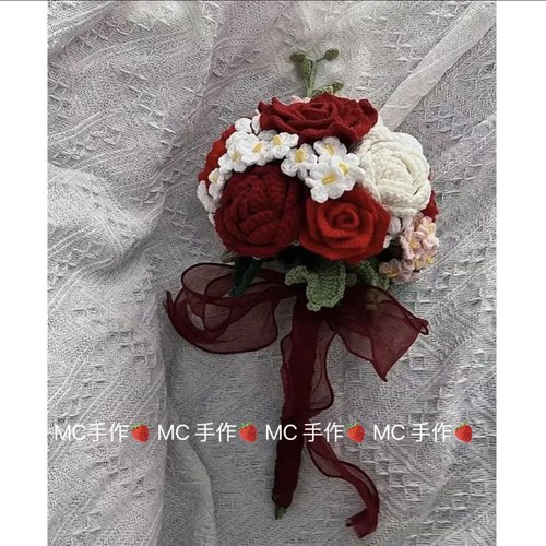 成品手捧花手工编织diy自制混搭花束钩织送新娘材料包新娘团扇