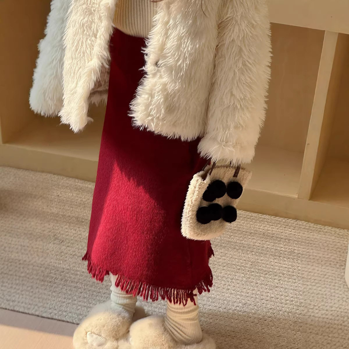 韩版童装秋冬新款女童洋气百搭针织半身裙宝宝时髦流苏柔软毛线裙