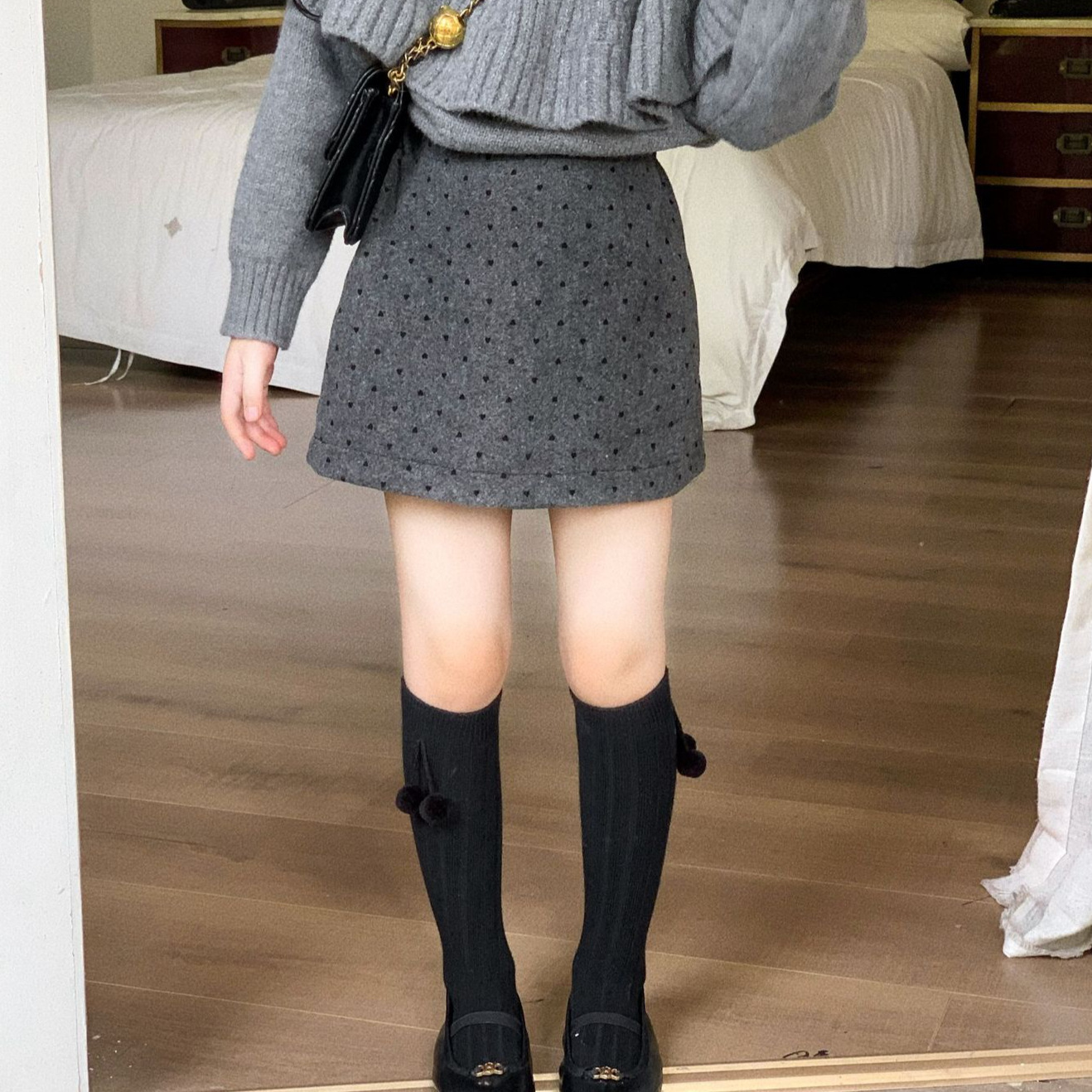 女童洋气百搭甜美波点呢子短裙