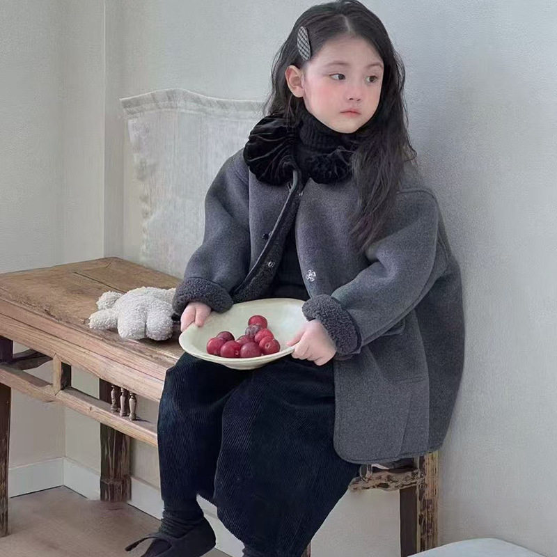 韩国版冬季女童气质翻领中长款毛呢大衣儿童洋气宽松加绒保暖外套,童装/婴儿装/亲子装,普通外套,淘宝优惠券,粉丝福利购,淘宝优惠卷