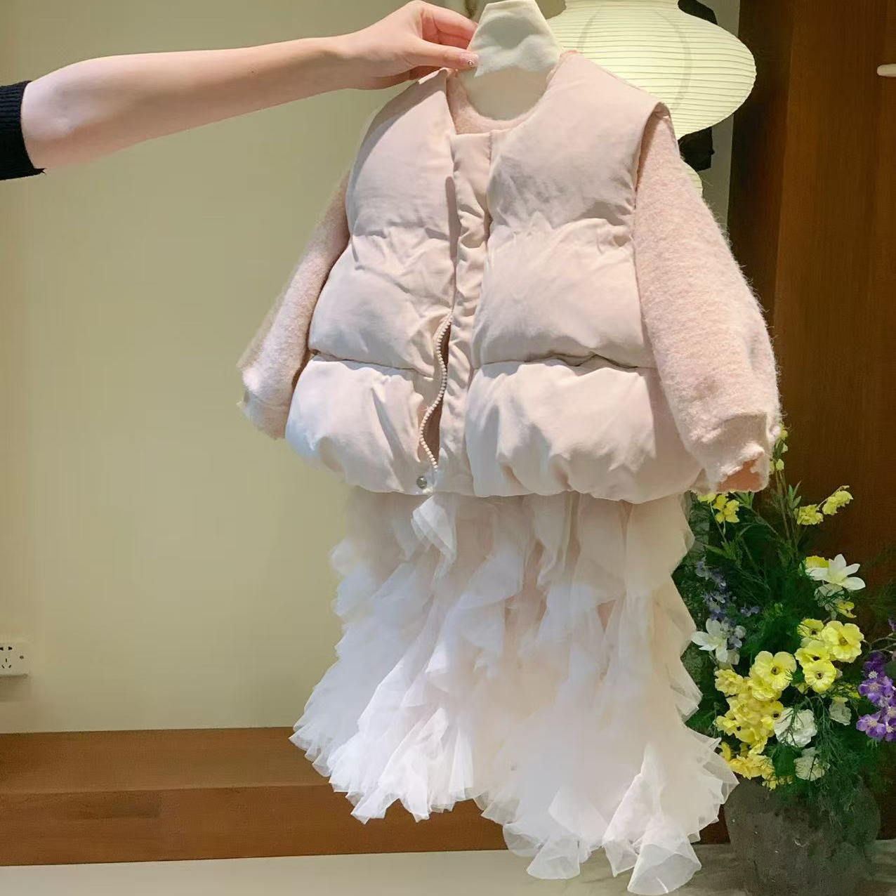 韩版女童冬季加厚网纱公主连衣裙