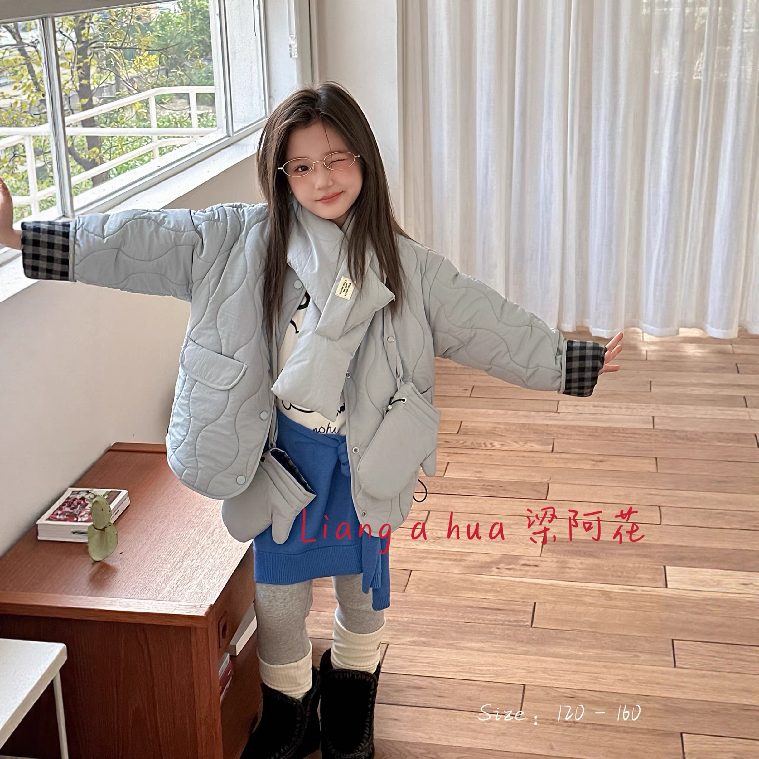 韩国版2025冬款女童时髦两面穿夹棉宽松棉衣外套儿童洋气格子棉服