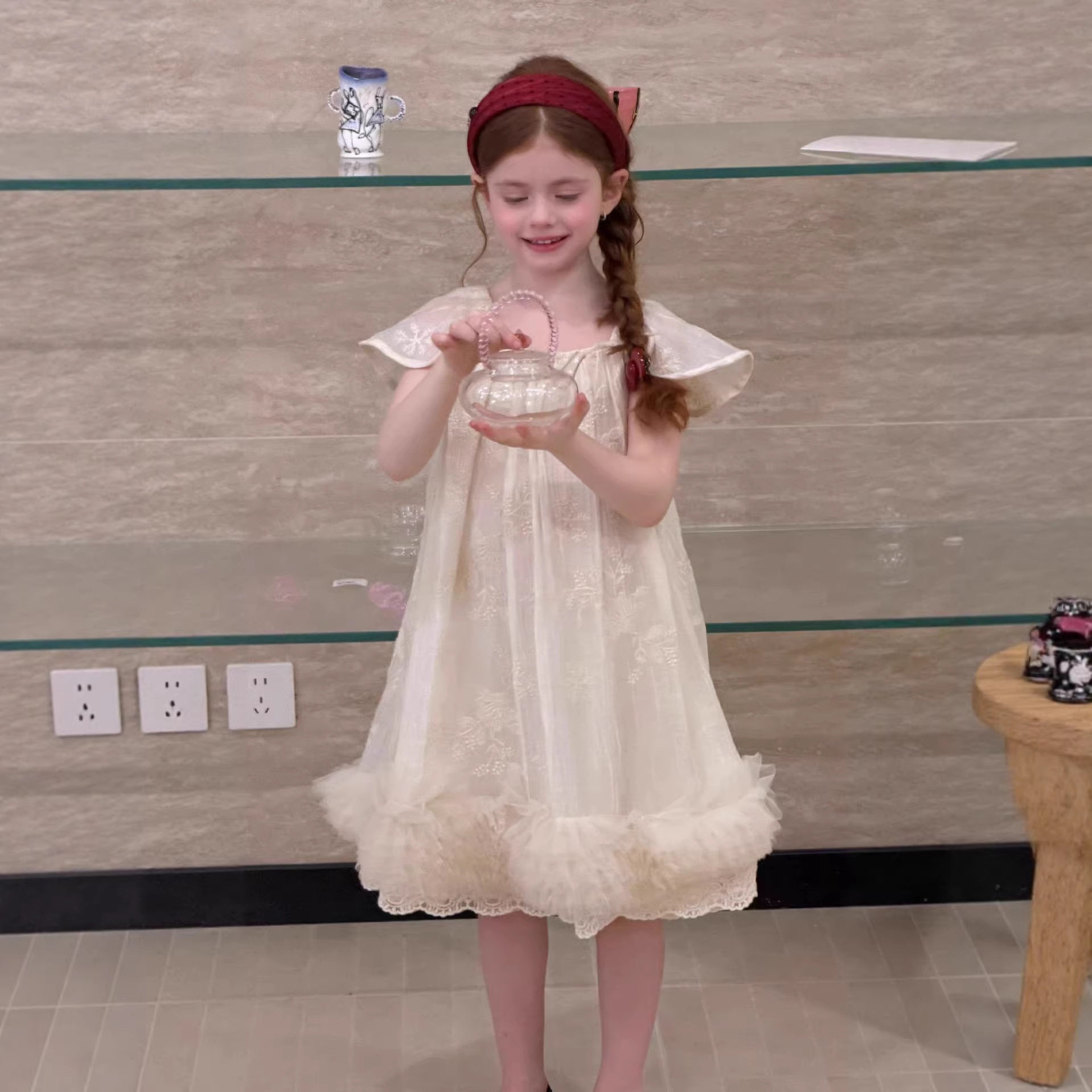 韩版童装夏季新款女童重工蕾丝花边大摆公主裙洋气蓬蓬网纱连衣裙