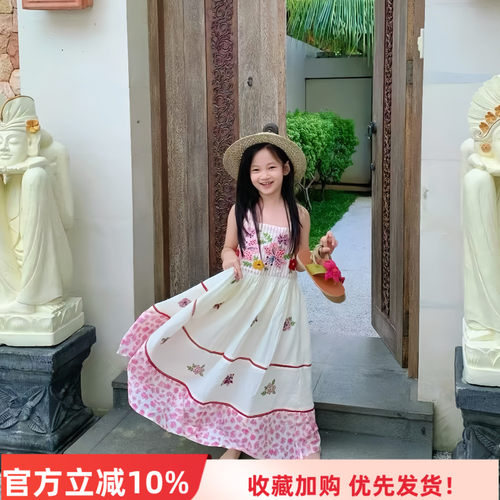 女童夏季波西米亚刺绣吊带连衣裙