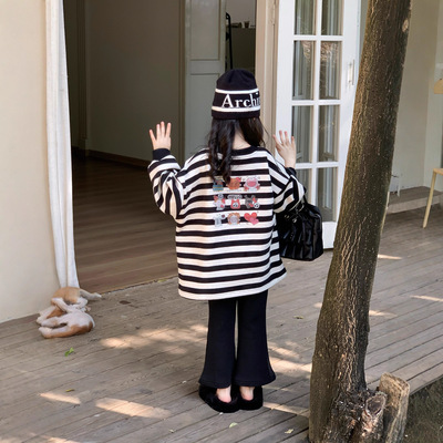 女童条纹卫衣冬款加绒加厚上衣