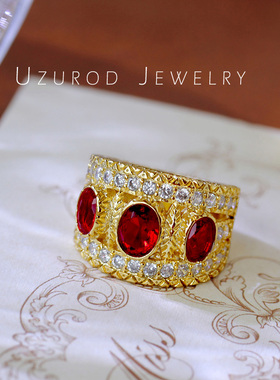 红宝石戒指UZUROD铜镀金复古女