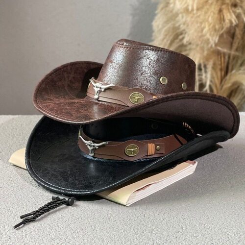 西部牛仔裂纹牛头复古男女新款户外出游凹顶牛仔骑士帽Cowboy hat