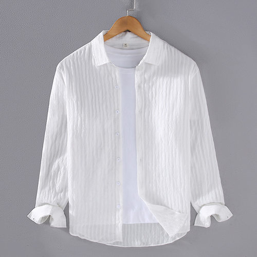 Solid color long sleeved shirt thin versatile shirts men衬衣
